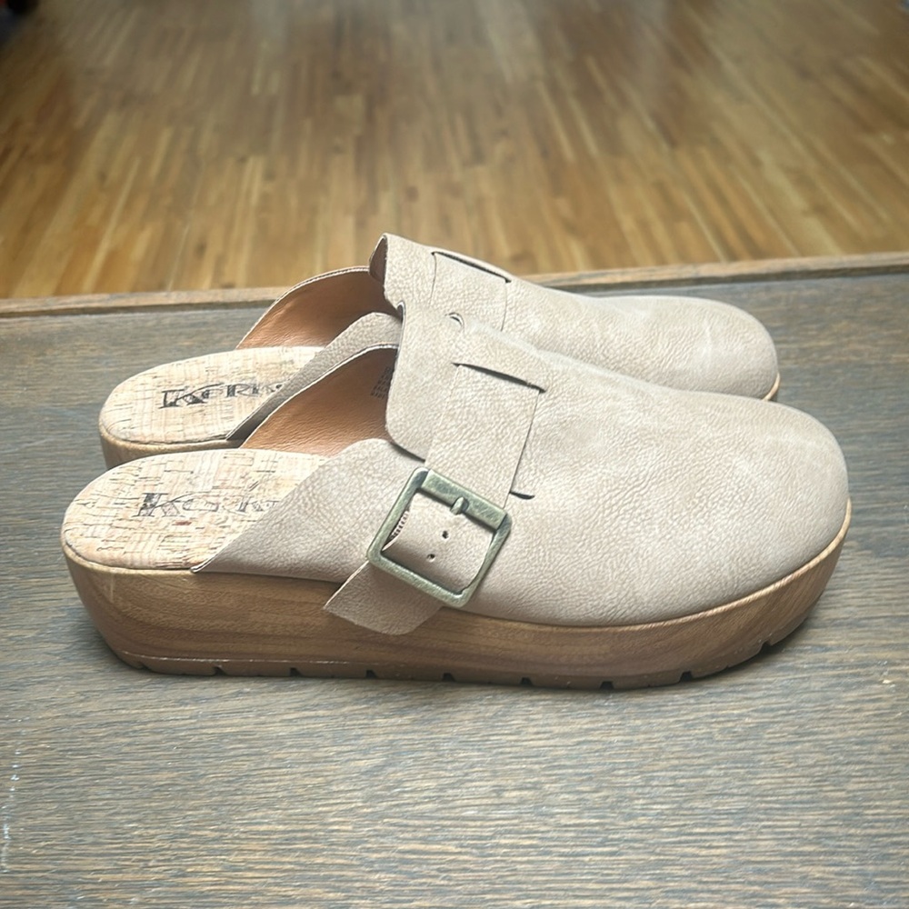 KORKS Frankie Platform Wedge Slip On Clog Natural Buckle Size 9